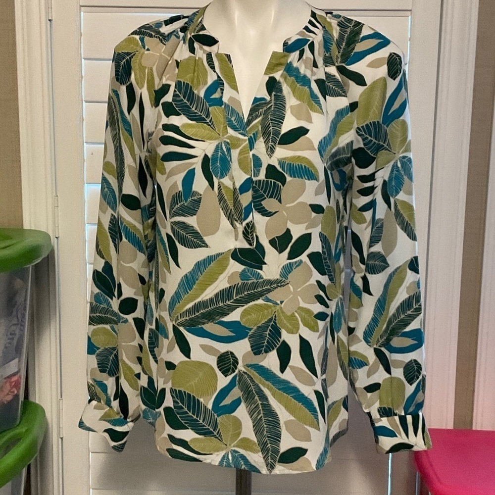 Banana Republic Leaf Print Blouse - Green and Blue